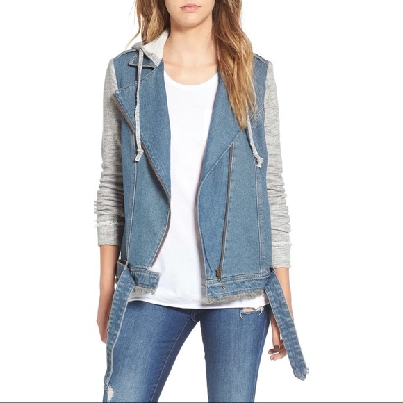 Tinsel Jackets & Coats Tinsel Denim Moto Jacket With Knit Sleeves